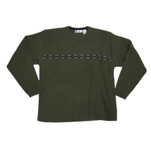 Vintage 90s Xtreme Gear Olive Green Argyle Stripe Sweater Mens L